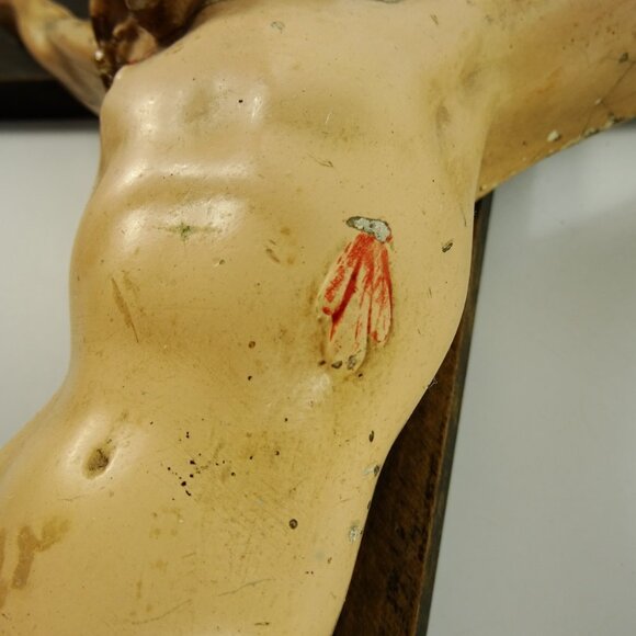 LARGE Wall Crucifix Vintage HEAVY Wear and Damage to Jesus Corpus Needs TLC - Picture 12 of 16